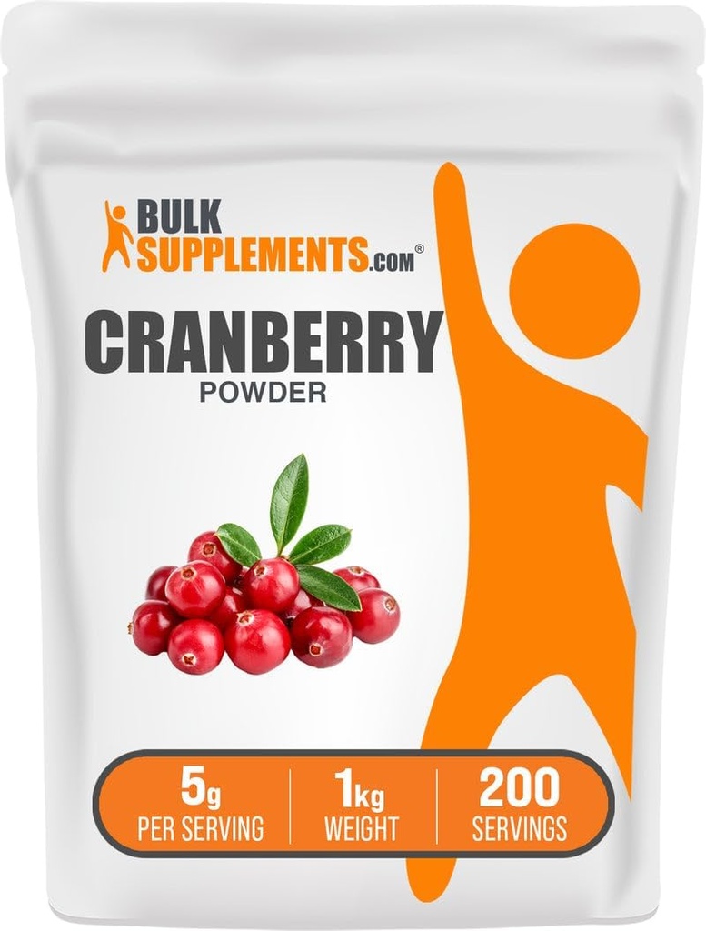 BulkSupplements.com Poudre de canneberge - Suppléments de canneberge pour femmes et hommes, canneberges séchées à l'air - Sans sucre et sans gluten, 5g par portion, 1kg (2,2 lbs) (paquet de 1)