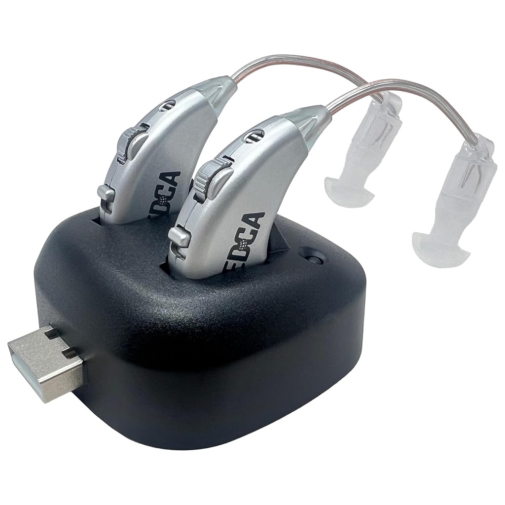 Amplificateurs audio numériques - Paire d'amplificateur personnel BTE rechargeable avec dock USB - Premium Behind the Ear Sound Amplification - par MEDca