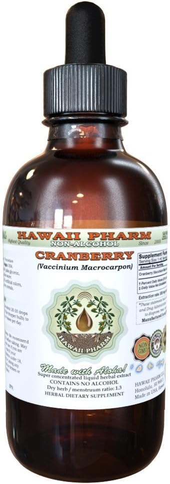 Cranberry Alcohol-Free Liquid Extract, Cranberry (Vaccinium Macrocarpon) Dried Berry Glycerite Hawaii Pharm Natural Herbal Supplement 2 oz