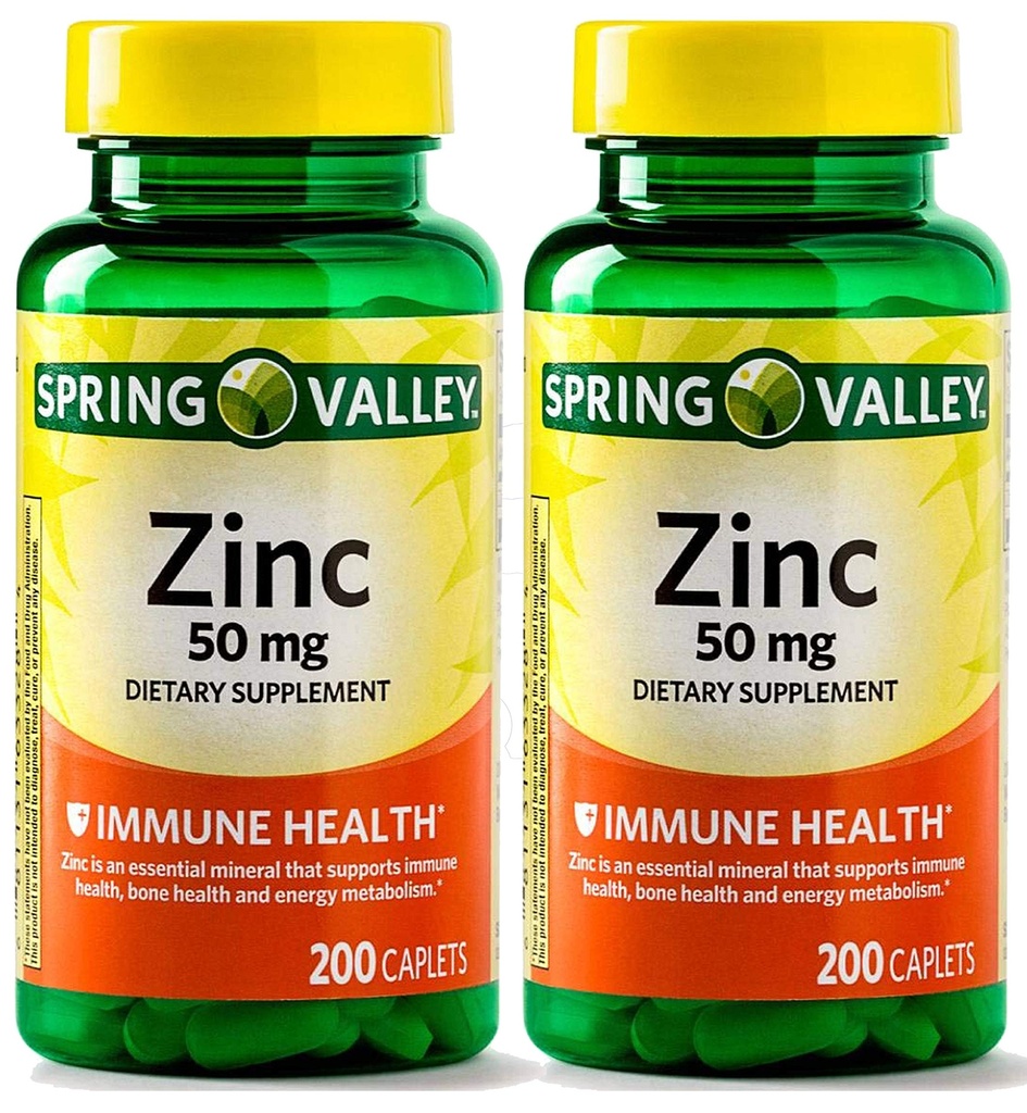 Spring Valley - Zinc 50 mg, 200 Ct 2 Pack supplément de zinc Le supplément de Spring Valley est adapté à la prise quotidienne.