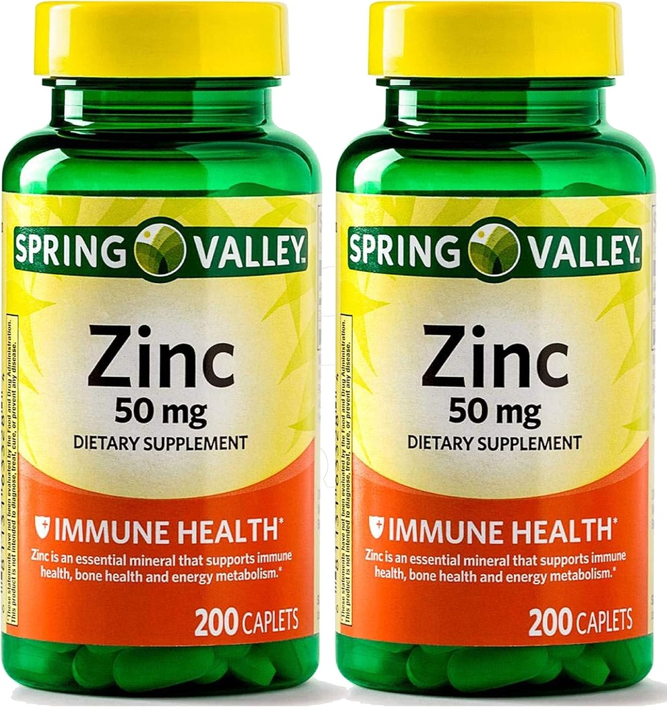 Spring Valley - Zinc 50 mg, 200 Ct 2 Pack supplément de zinc Le supplément de Spring Valley est adapté à la prise quotidienne.