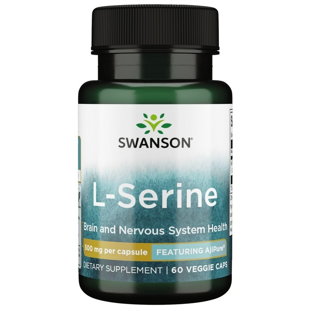 Swanson Ajipure L-Serine Pharmacecal USP Grade High Purity Amino Acid Supplement Cognitive Function Brain Health 500 mg 60 Veggie Capsules
