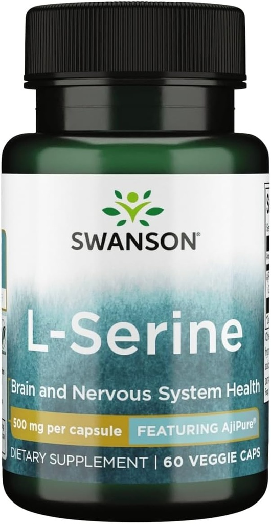 Swanson Ajipure L-Serine Pharmacecal USP Grade High Purity Amino Acid Supplement Fonction cognitive Santé du cerveau 500 mg 60 Capsules de légumes