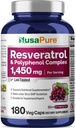 Résvératrol et complexe polyphénol NusaPure 1450mg 180 Caps végétariens (non OGM, végétalien) Vitamine C