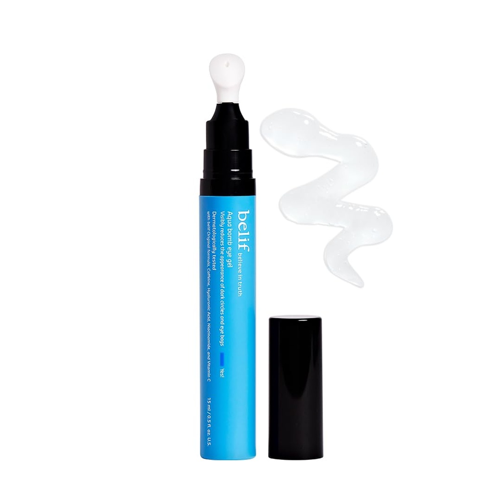 belif Aqua Bomb Gel de refroidissement des yeux - Caféine et acide hyaluronique pour la suffisance et l'hydratation, Niacinamide et vitamine C pour les cercles sombres, l'adénosine et le collagène pour le plumage et le raffermissement, soins de la peau coréenne