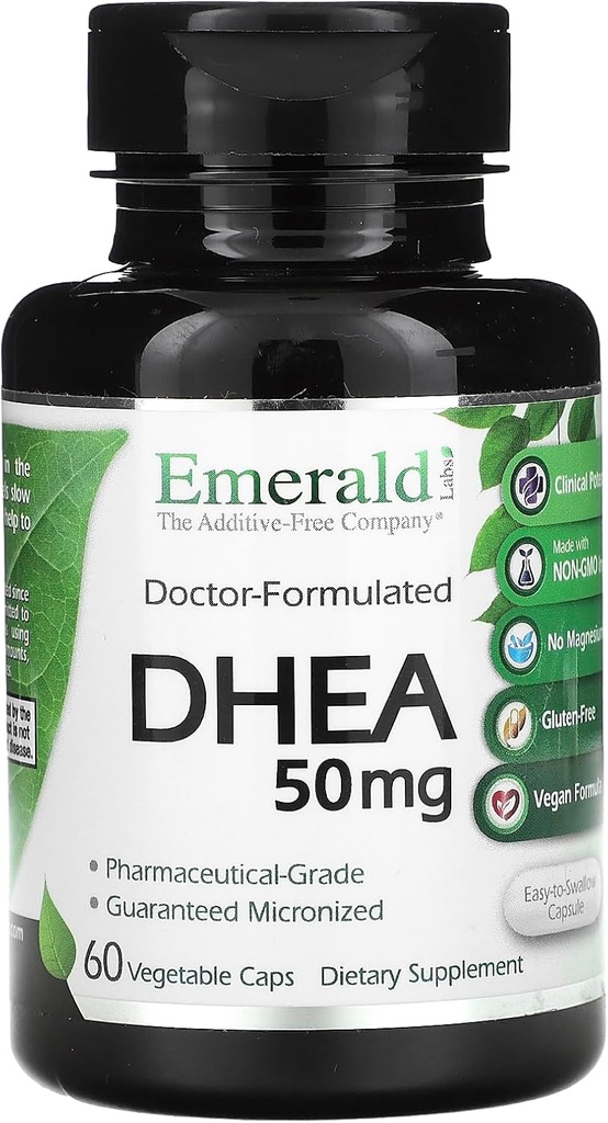 Emerald Labs DHEA 50mg - Adrenal Support Supplement to Help Hormone Balance* - Gluten-Free - 60 Vegetable Capsules (60-Day Supply)