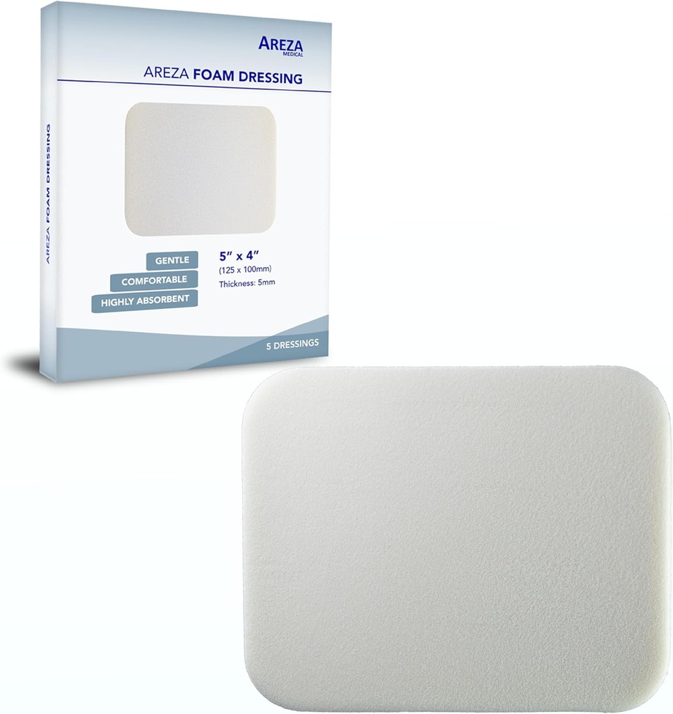 Areza Medical - Mousse Vêtement - Polyuréthane - Stérile - 5" x 4" (12,5 cm x 10 cm) - 5 PCS
