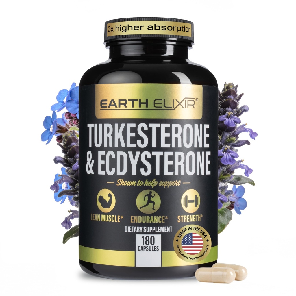 Turkesterone & Ecdysterone – Support de testostérone naturelle, 2-en-1 supplément Turkesterone haute puissance pour hommes et femmes avec 95% Beta Ecdysterone - Force, énergie et vitalité – 180 capsules