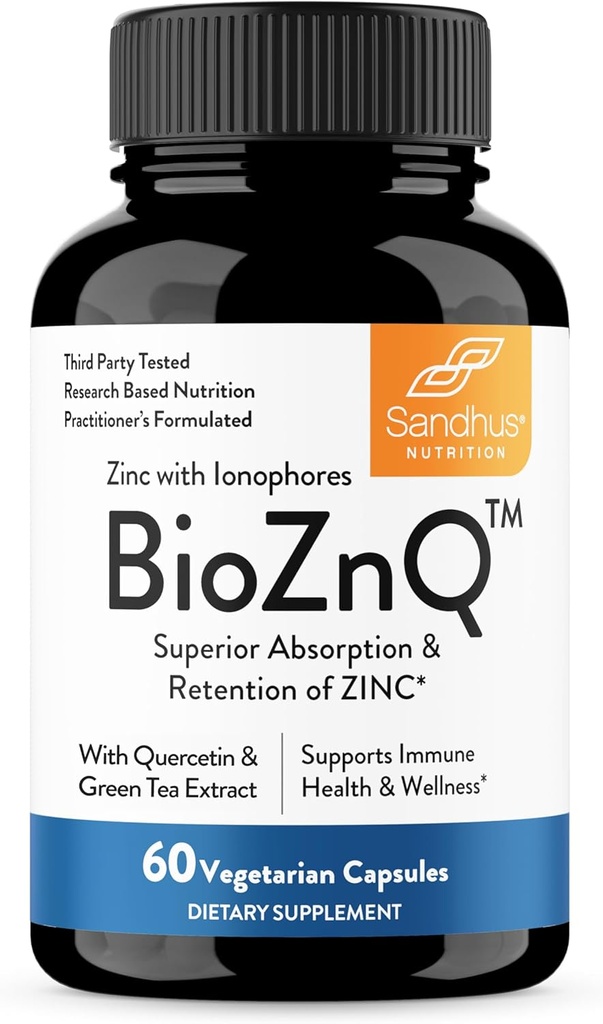 Sandhu's Zinc Supplément avec Ionophores.Quercetin & Extrait de thé vert pour Absorption supérieure et haute puissance. 800mg Capsules végétariennes 60 Compte (paquet de 1).