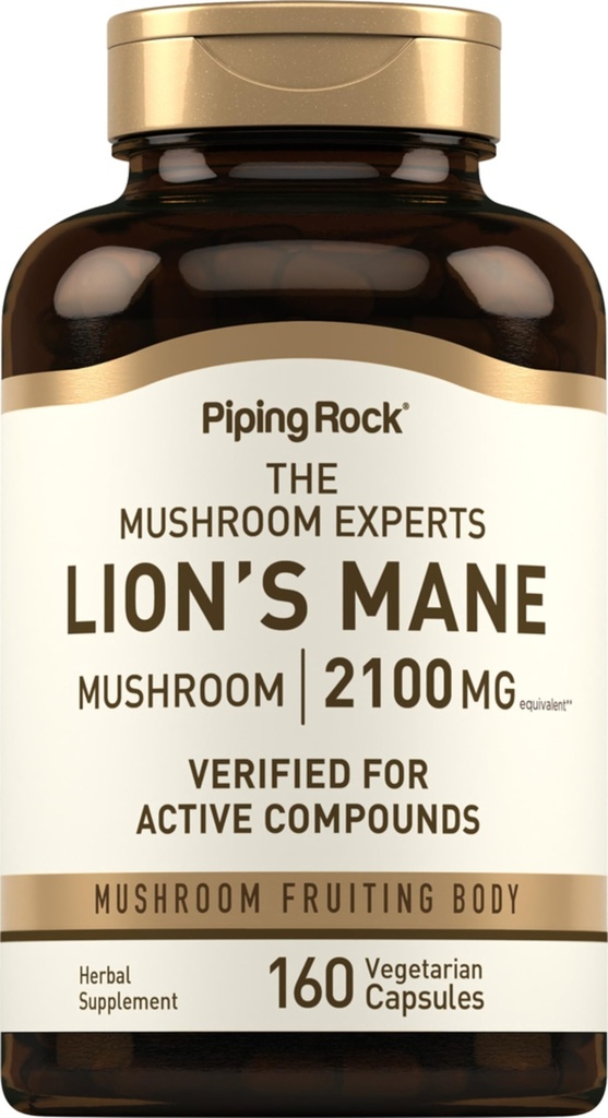 Piping Rock Lions Mane Champignon Supplément de 2100mg de 160 capsules Extrait pour femmes et hommes