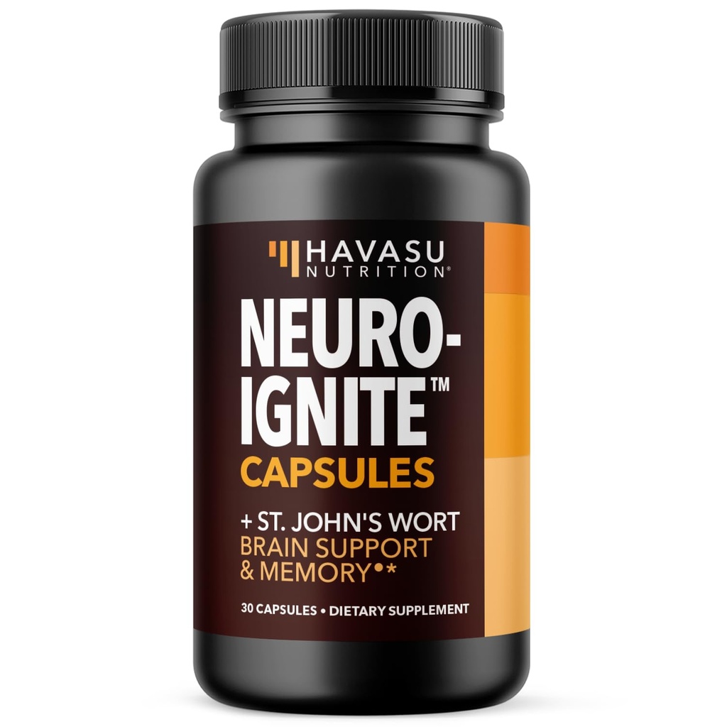 Suppléments Cerveau NeuroIGNITE pour mémoire et focus - 30 Compte - Supplément Cerveau Nootropique avec Bacopa, Ginkgo Biloba, St. John's Wort, Phosphatidylsérine - Capsules non OGM, 1 mois d'approvisionnement