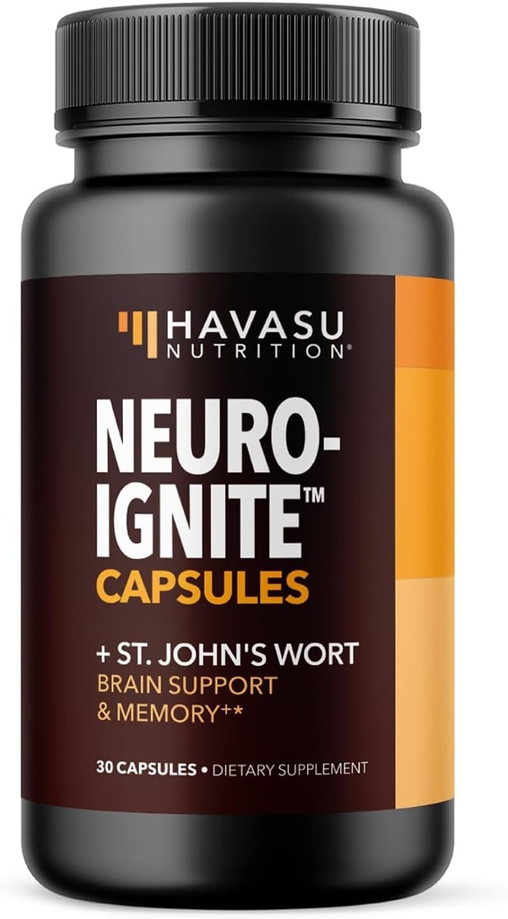 Suppléments Cerveau NeuroIGNITE pour mémoire et focus - 30 Compte - Supplément Cerveau Nootropique avec Bacopa, Ginkgo Biloba, St. John's Wort, Phosphatidylsérine - Capsules non OGM, 1 mois d'approvisionnement