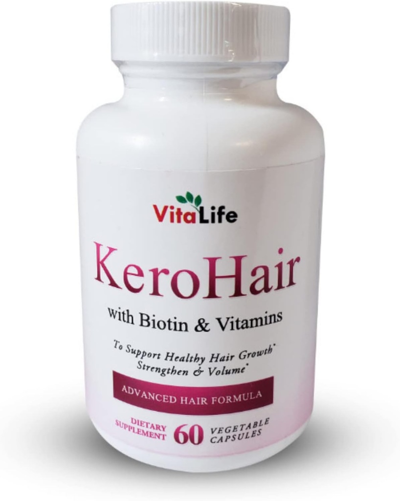 KeroHair Supplément complet avec des vitamines et Biotine I 60 Capsules pour une croissance des cheveux forte et saine - Prévient la perte de cheveux