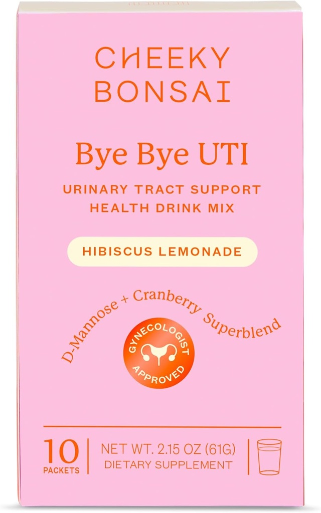 Cheeky Bonsai, Urinary Health Hydration Packets, Flush & Protect the Urinary Tract with D-Mannose, Cranberry & Electrolytes, Hibiscus Lemonade Flavor (10 Packets) No Added Sugar, Vegan and Gluten-Free