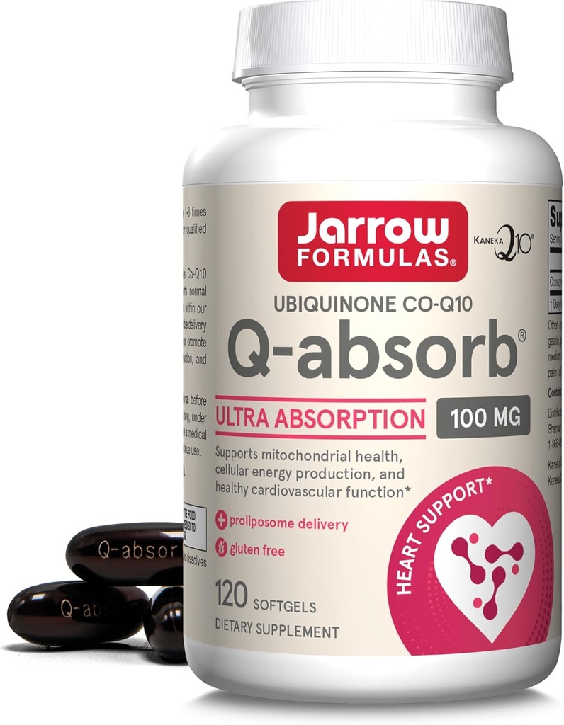 Formules de Jarrow Q-Absorb Ubiquinone Co-Q10 100 mg, complément alimentaire, soutien antioxydant pour la santé mitochondriale, la production d'énergie cellulaire et la santé cardiovasculaire, 120 Softgels, 120 jours d'approvisionnement