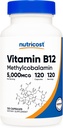 Nutricost Vitamine B12 (méthylcobalamine) 5000mcg, 120 Capsules - Bouchons végétariens, Non-OGM, Supplément sans gluten B12
