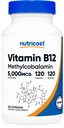 Nutricost Vitamine B12 (méthylcobalamine) 5000mcg, 120 Capsules - Bouchons végétariens, Non-OGM, Supplément sans gluten B12