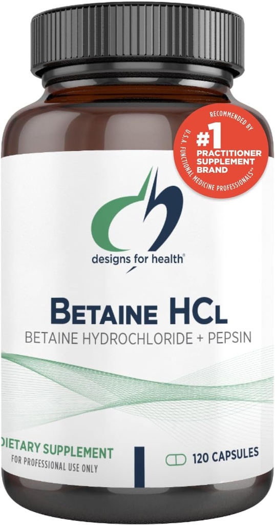 Conceptions pour la santé Bétaïne HCl avec Pepsin - 750mg Bétaïne Hydrochlorure + protéine Enzyme digestif - Supplément non OGM pour soutenir la fonction digestif (120 Capsules)