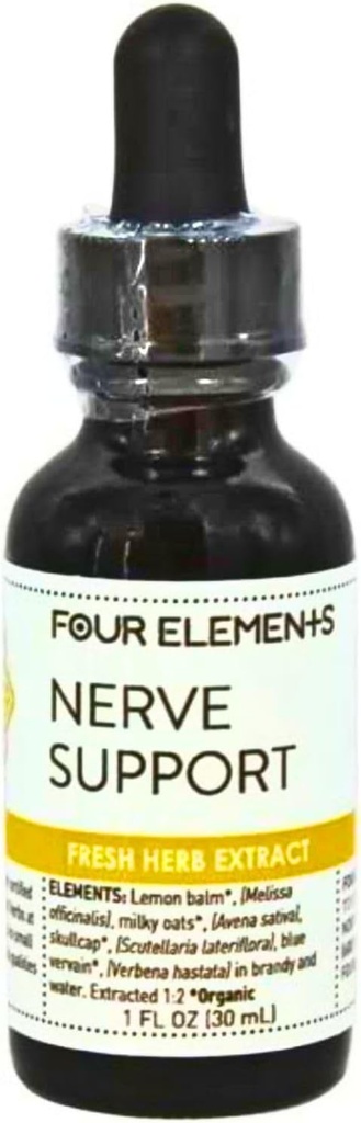 Four Elements 4E Nerve support mélange de teinture à base de plantes, 100% certifié extrait d'herbes biologiques fraîches, 1 FL OZ