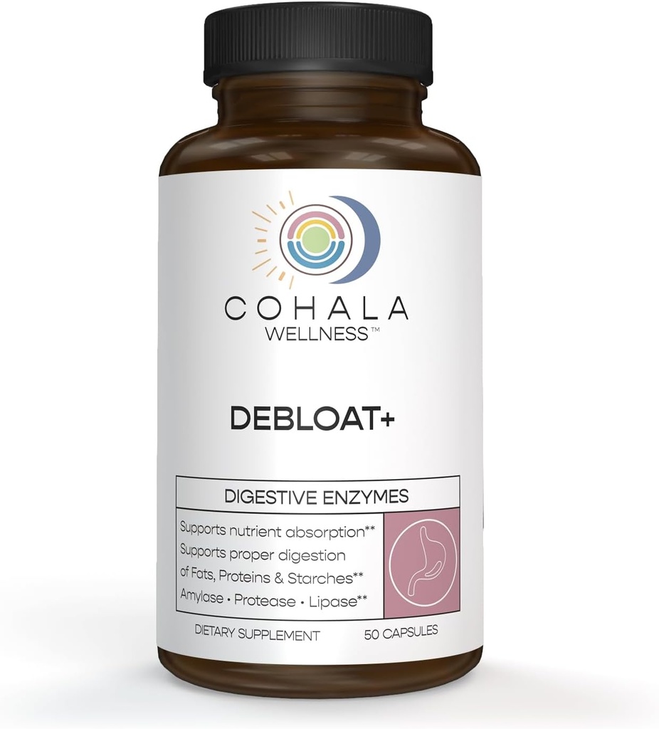 Débloat+ Enzymes digestives naturelles Soulagement du ballonnement Santé digestive Gut Santé Absorption nutritive Ventilation des glucides Graisses et protéines All-in-One - 50 Capsules