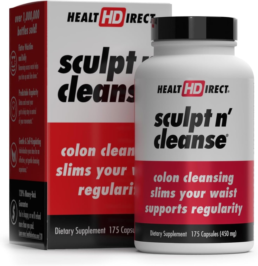 HEALTH DIRECT Sculpt n' Cleanse - Herbal Colon Cleanse for Digestive Health & Regularity - Natural Detox & Gut Flush Supplement - 175 Veggie Capsules