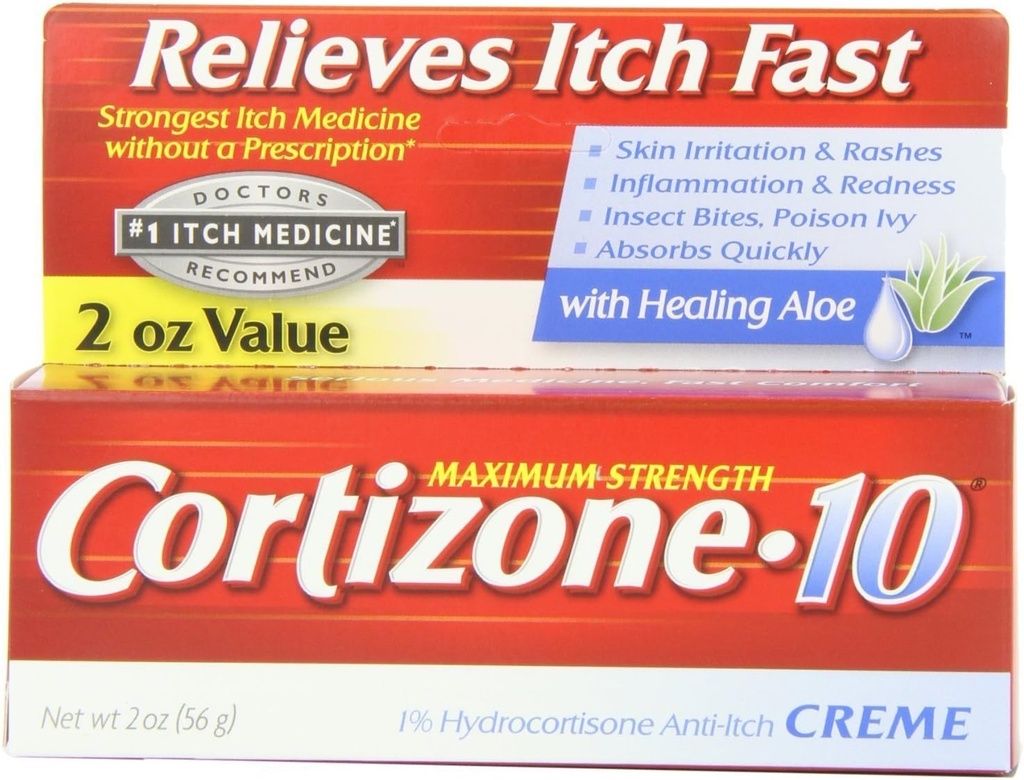 Cortizone-10 Creme anti-Itch avec Aloe de guérison de la force maximale, 2 oz