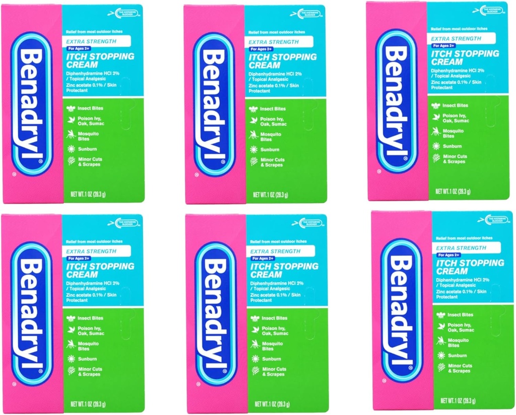 Crème d'arrêt de démangeaison de Benadryl 1 oz (paquet de 6)