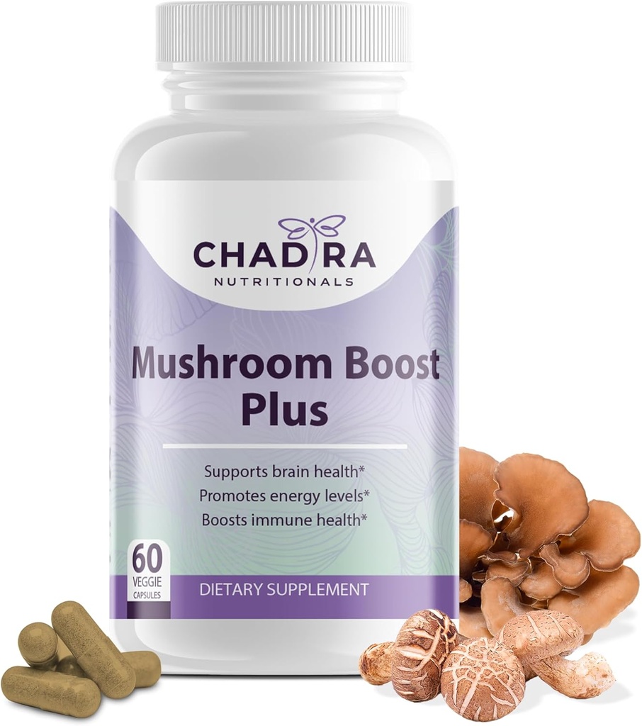 Champignon Boost Plus - Supplément de Champignon 10-en-1 avec Cordyceps, Lion, Lion, Reishi, Turquie Tail & Shiitake - Immune Support, Supplément énergie et cerveau - 60 Capsules Veggie