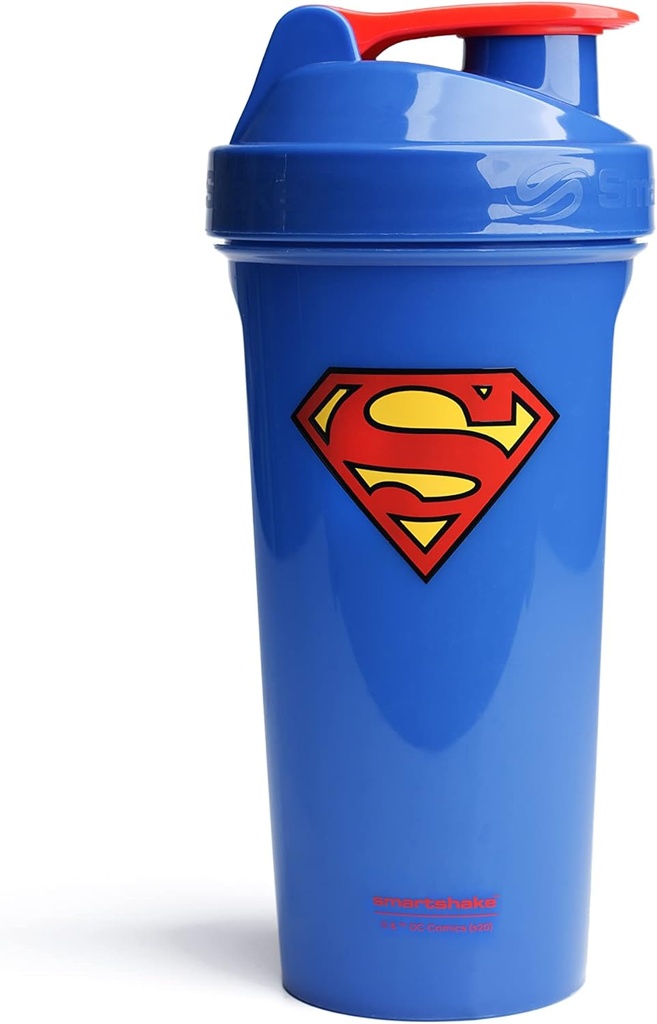 Smartshake Lite Justice League Superman Protein Shaker Bottle 800ml – BPA sans fuite Gym Protein Shakes Bottle for Protein Powder DC Comics Blue Water Bottle Superman Cadeaux
