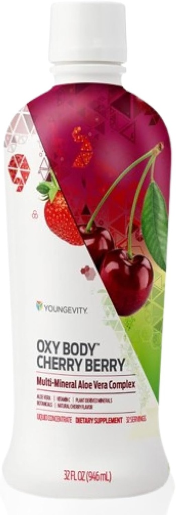 Youngevity Oxybody Cerises Vitamines Minéraux et botaniques, 32 Fl Oz – Aloe Vera boisson avec saveur de cerise naturelle – jus d'immunité, minéraux et botaniques (paquet de 4)