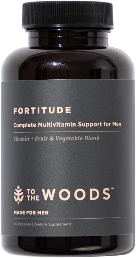 Aux Bois Fortitude Complete Multivitamine Support pour les hommes - 20 Fruits et légumes crus biologiques, 24 Vitamines et minéraux essentiels - Santé immunitaire, Energy Booster (1 bouteille, 30 capsules)