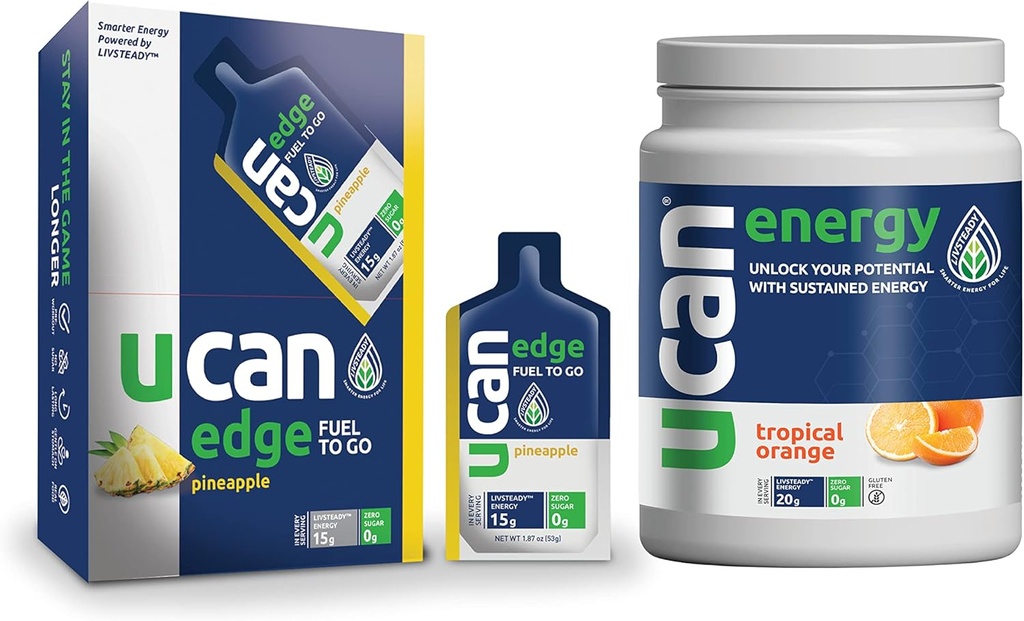 UCAN Ananas Edge Energy Gel & Orange Energy Powder - Idéal pour la course, l'entraînement, la remise en forme, le vélo, le Crossfit et plus encore