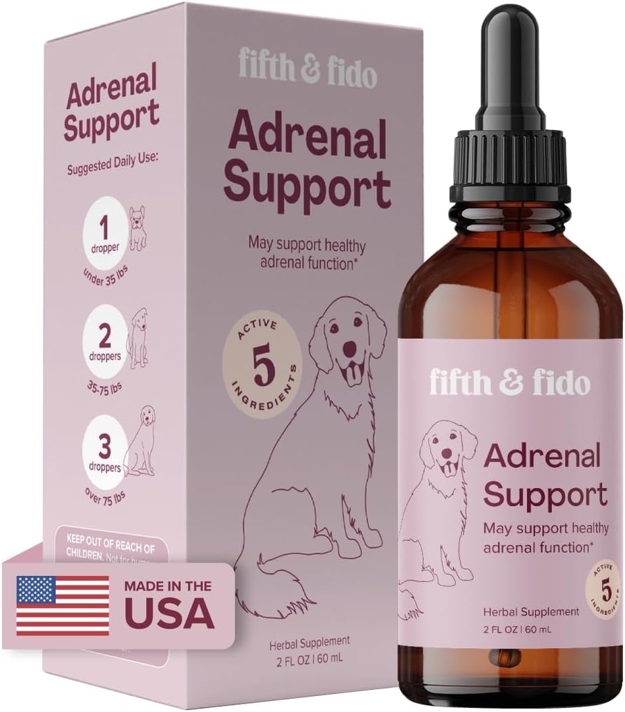 Fifth & Fido Adrenal Support Liquid Drops for Dogs - Herbal Supplement with 5 Active Ingredients - May Help Promote Healthy Adrenal Function - 4 fl oz