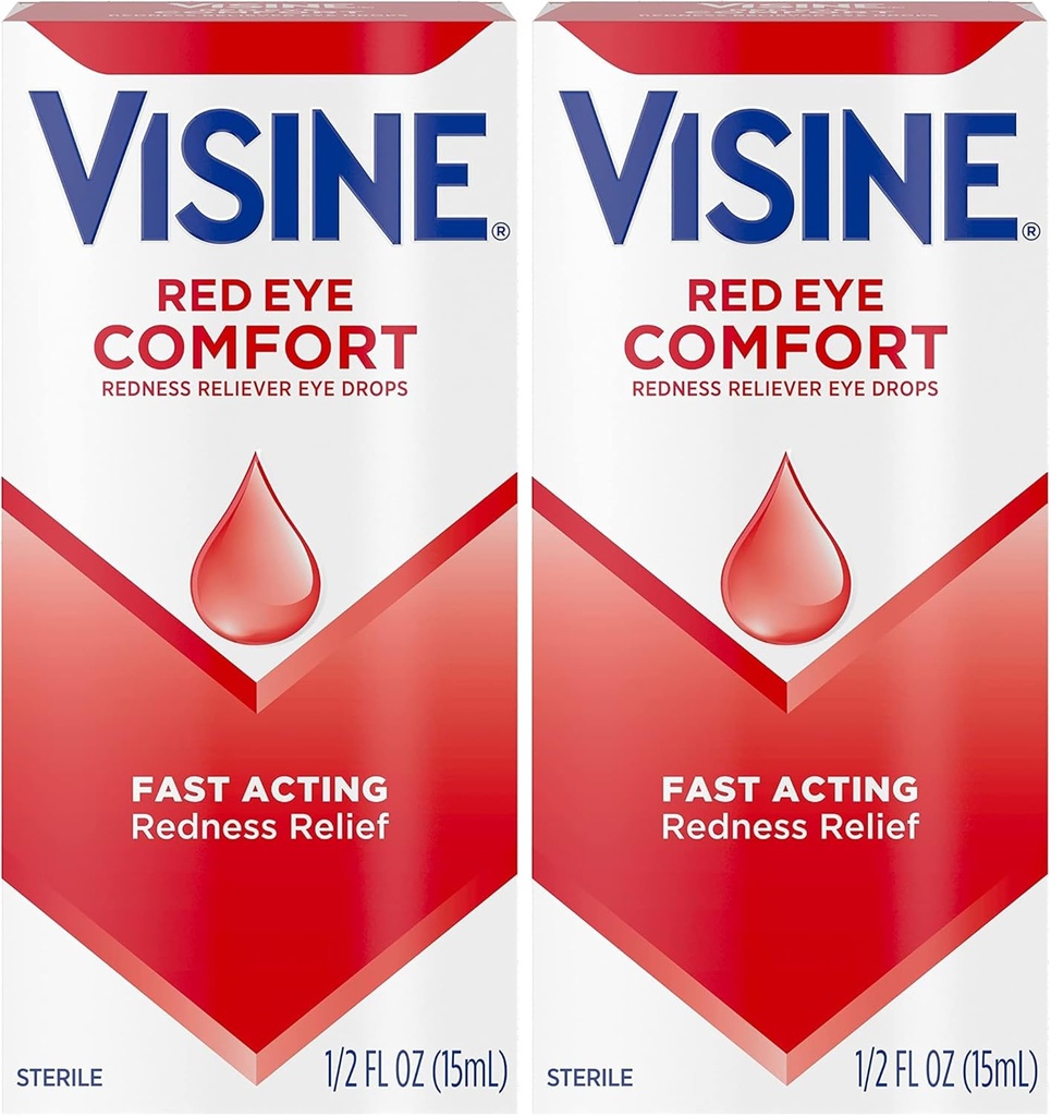 Visine Red Eye Comfort Redness Relief Eye Drops to Help Relieve Red Eyes Due to Minor Eye Irritations Fast, Tetrahydrozoline HCl, 0.5 fl. oz (Pack of 2)