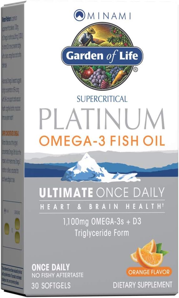 Garden of Life Minami Supercritic Platine Omega 3 Supplément huile de poisson - Orange, 30 Softgels, Ultime une fois par jour huile de poisson Omega 3 pour la santé du coeur et du cerveau, 1100mg Omega-3s + 1000 UI Vitamine D3