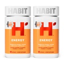Habit Energy Supplement 2 Pack (120 Capsules) - Nouveau look, soutient l'énergie, l'alerte mentale et le focus, la caféine naturelle, les vitamines B & C, extrait de thé vert, végétalien, non-OGM