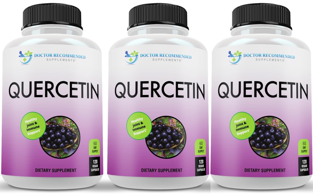 DOCTEUR COMPLÉMENTS RECOMMANDÉS Quercetin 1000mg par portion - (Vegan, non-OGM) (120 Capsules de Veggie, boîte de 3)