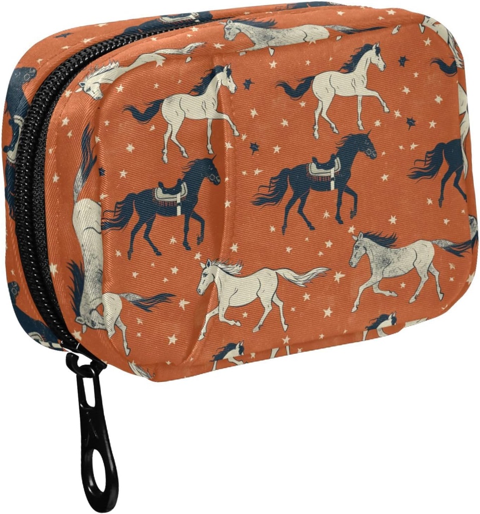Fustylead Retro Western Running Cowboy Horse and Stars Pill Organizer for Purse, Weekly Portable Pill Box with Zipper to Storage Vitamines Huiles de poisson Médicaments Suppléments
