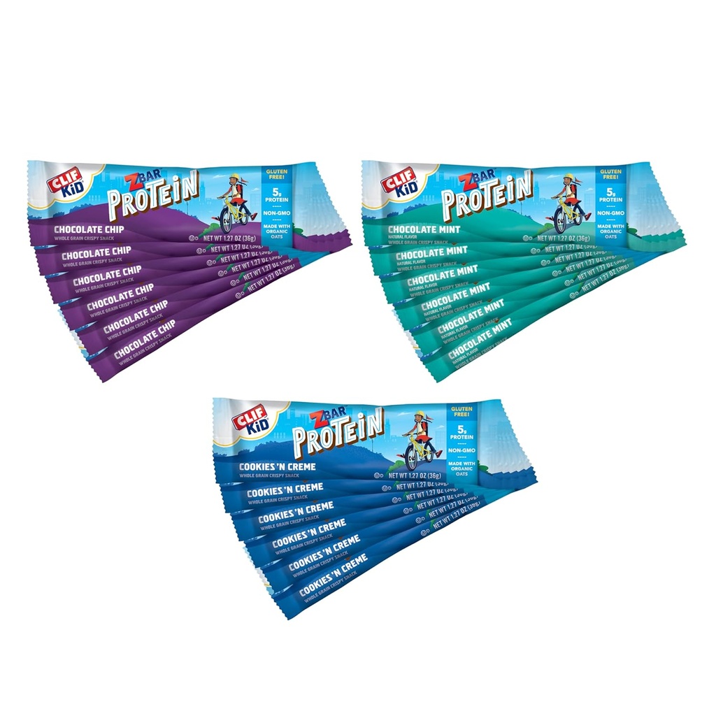 Protéines de Zbar - Chocolate Chip, Chocolate Mint et Cookies 'n Creme - Variety Pack - Crispy Snack Bars - Fabriqué avec de l'avoine biologique - Non-OGM - 5g Protéines - Gluten Free Protein Bars (18 Pack)
