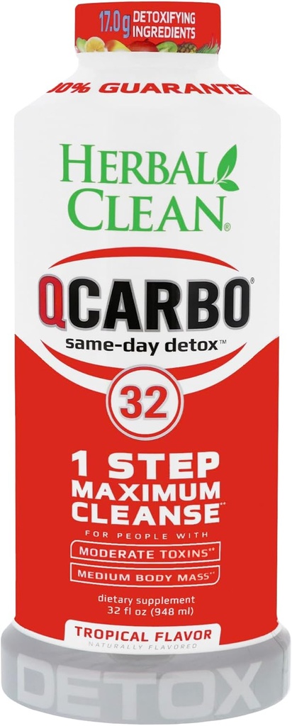 Nettoyant à base de plantes QCarbo32 boisson de désintoxication premium de même jour, plus forte 17,03g mélange (arôme Tropical, 32 Fl Oz)