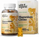 Gummies de citrate de magnésium sauvage et biologique 400 mg - Relaxing Chewables for Calm and Mood - Supplément de citrate de magnésium calmant - 60 légumes, non-OGM à base de poudre