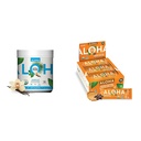 ALOHA Protéines organiques à base de plantes Vanille 19,6 oz, barres de protéines Tourteaux de beurre d'arachide Chocolate 1,98 oz Pack de 12 paquets