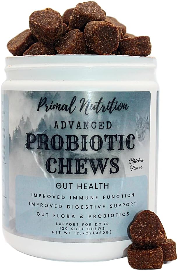 Probiotiques de nutrition primaire pour chiens - Enzymes digestifs pour la flore de Gut, la santé digestive, la diarrhée et le soutien de l'intestin - Supplément de chien Soft Chew pour le système immunitaire animal - poulet