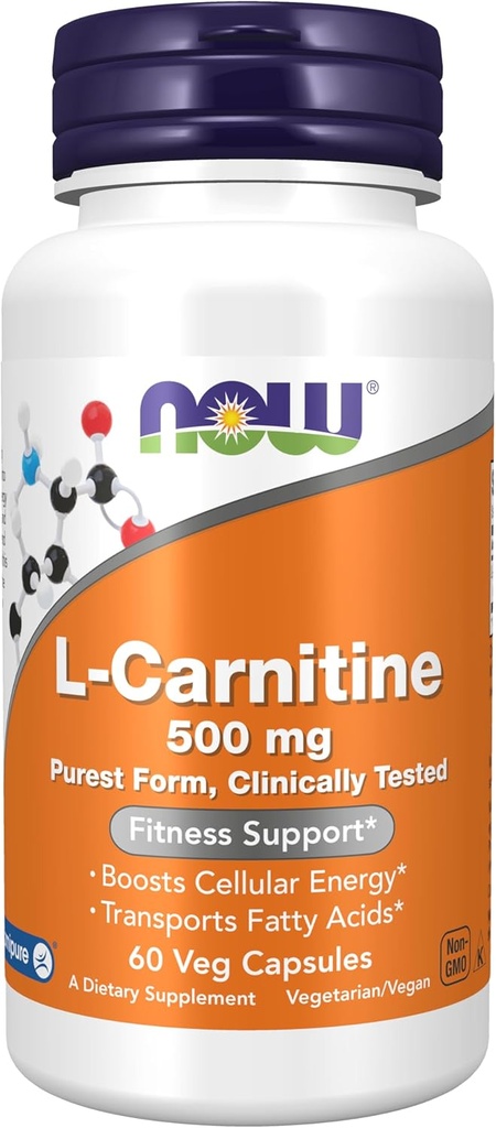 MAINTENANT compléments alimentaires, L-Carnitine 500mg, forme pure, acide amino, soutien de la condition physique*, 60 gélules