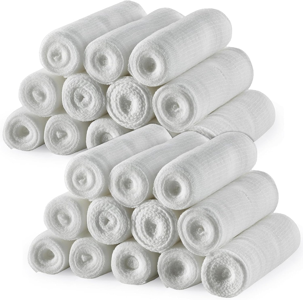 MEDca Gauze Bandage Rolls - (24 Pack) 4 in x 4,1 Yards par rouleau, Étreinte médicale pour habiller tous les types de blessures et trousse de premiers soins (4 pouces, 24 pcs)
