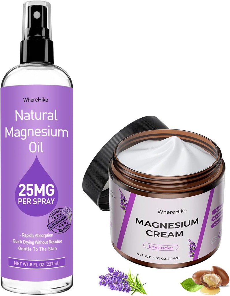 Lotion de magnésium topique & Spray pour les crampes et le sommeil des jambes, Crème de magnésium nocturne pour la douleur, la relaxation musculaire, le calm, l'hydratation profonde pour le corps et le soin de la peau - naturel et sûr pour les enfants