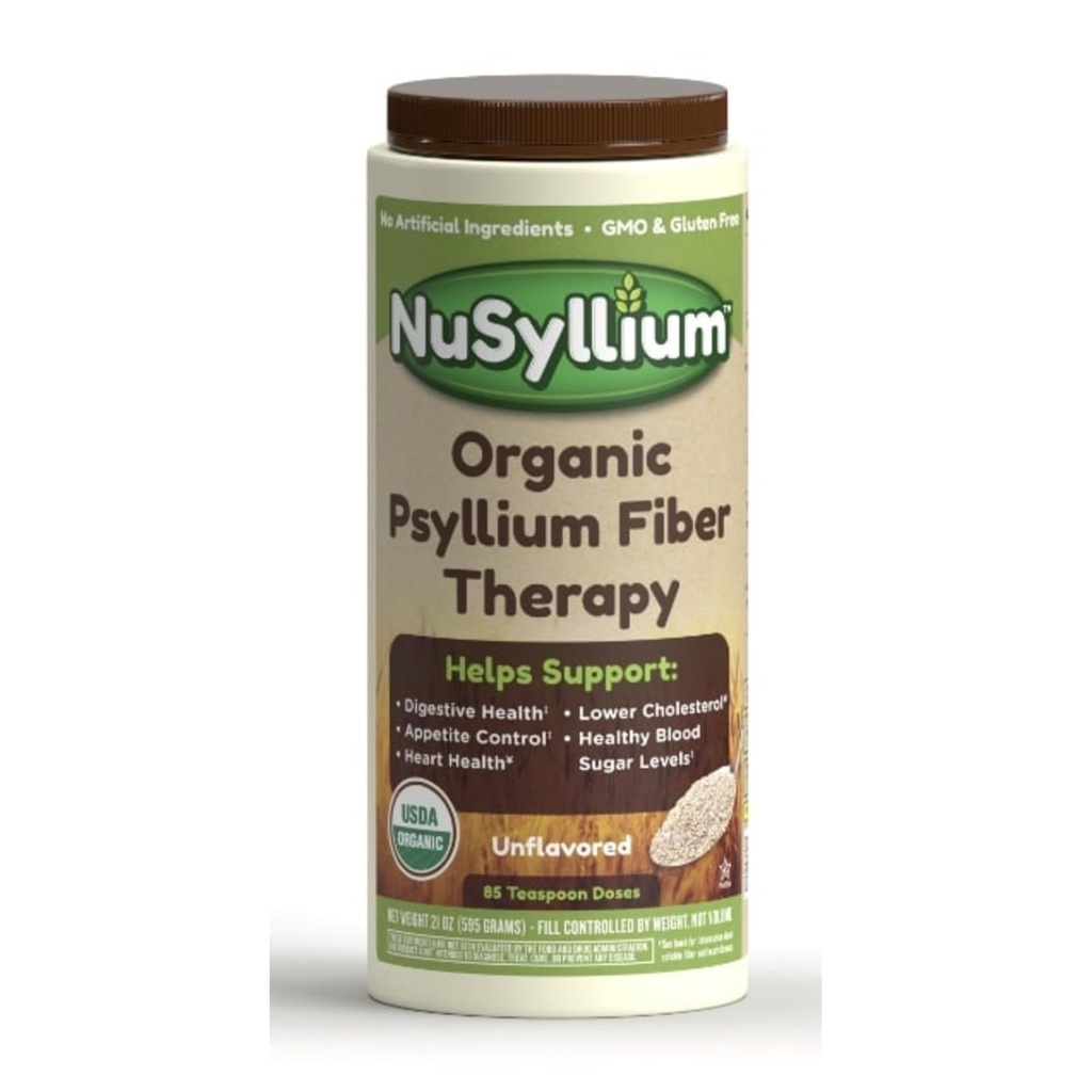 NuSyllium Psyllium Husk Powder USDA Organic, 21 Oz, supplément de fibre alimentaire avec du sucre brun, aide à promouvoir la santé digestive* Sans saveur, 85 portions