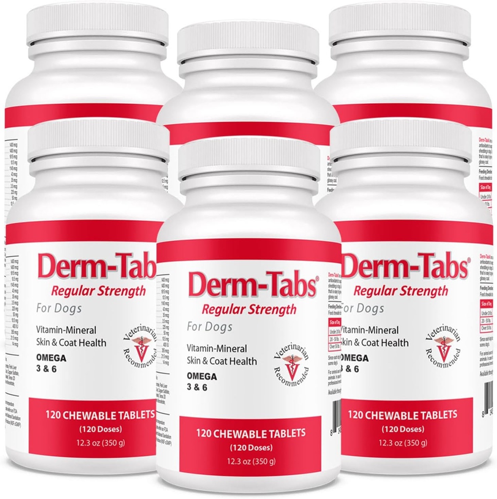 Tables de derm Force régulière pour les chiens - Huile naturelle, vitamines, minéraux et antioxydants - Soutenir une peau saine et réduire le dépôt - 720 comprimés à croquer