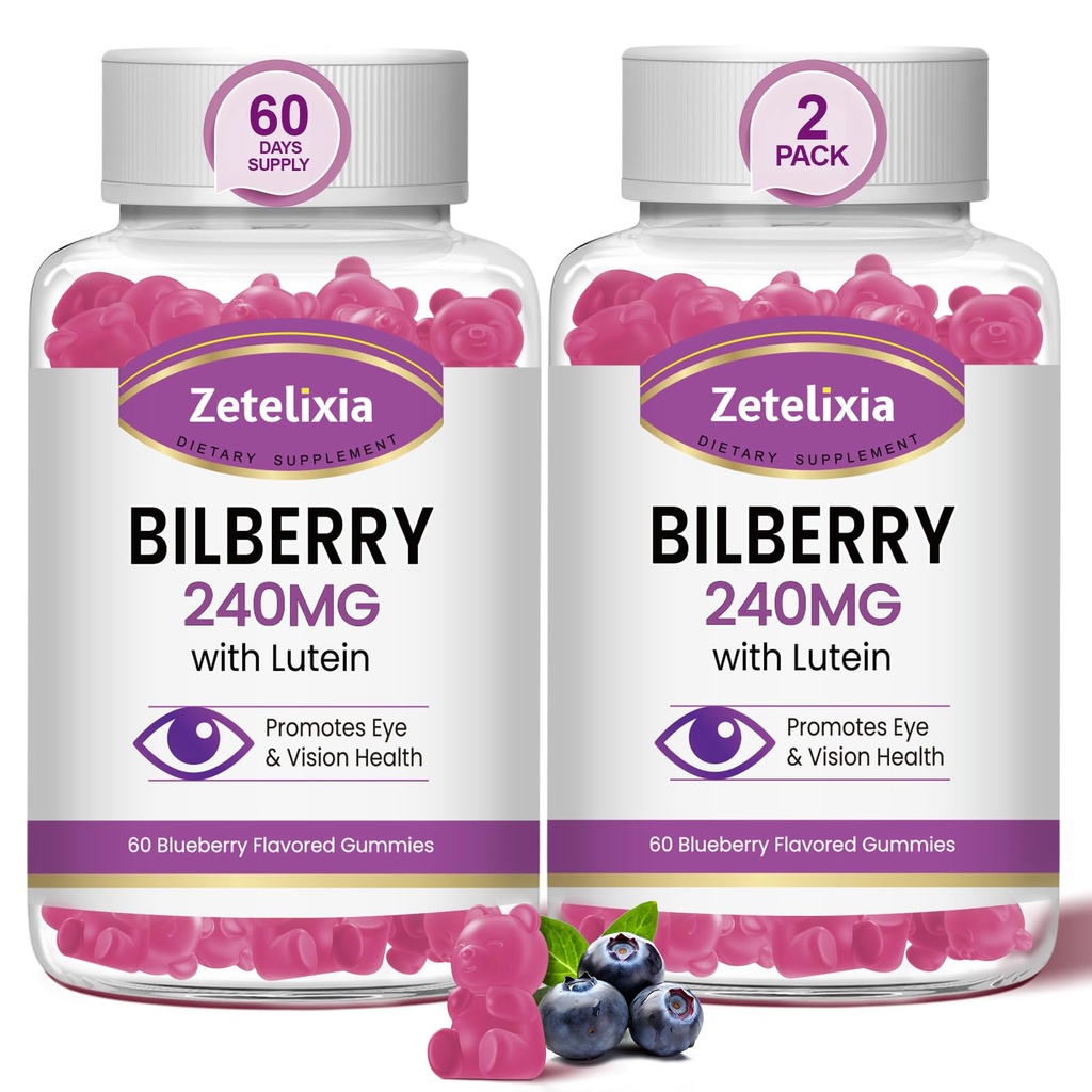 2 Pack Lutein Gummmies Supplément santé des yeux pour les adultes, Lutein & Zeaxanthin Suppléments Vitamines des yeux Gummies, Bilberry avec lutéine pour promouvoir l'oeil et la vision - 120 Gummies