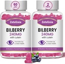 2 Pack Lutein Gummmies Supplément santé des yeux pour les adultes, Lutein & Zeaxanthin Suppléments Vitamines des yeux Gummies, Bilberry avec lutéine pour promouvoir l'oeil et la vision - 120 Gummies